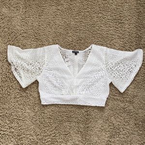 Express white lace, tie back crop top